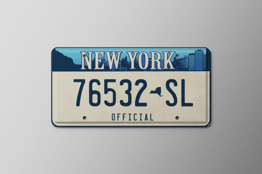 Prop License Plate New York Beige Blue Bus 30x15cm