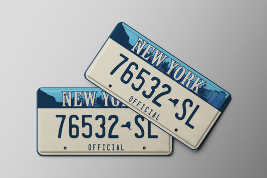 Prop License Plate New York Beige Blue Bus 30x15cm