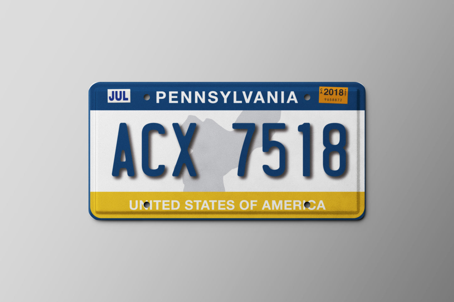 Prop License Plate Pennsylvania White Blue Yellow 30x15cm