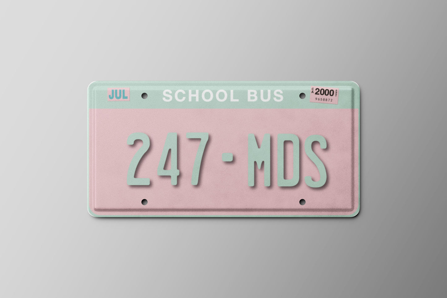 Prop License Plate School Bus Pink 30x15cm
