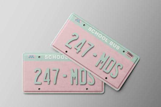 Prop License Plate School Bus Pink 30x15cm