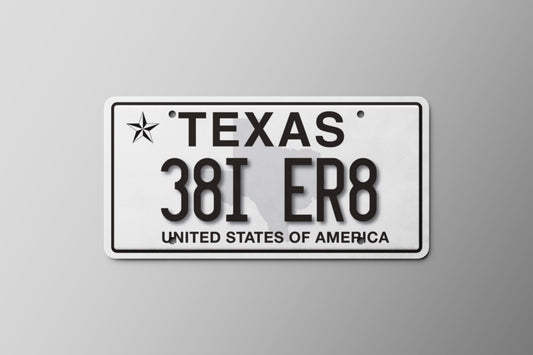 Prop License Plate Texas USA White Black 30x15cm