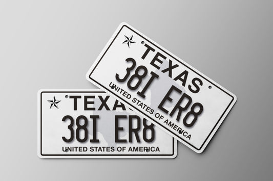 Prop License Plate Texas USA White Black 30x15cm