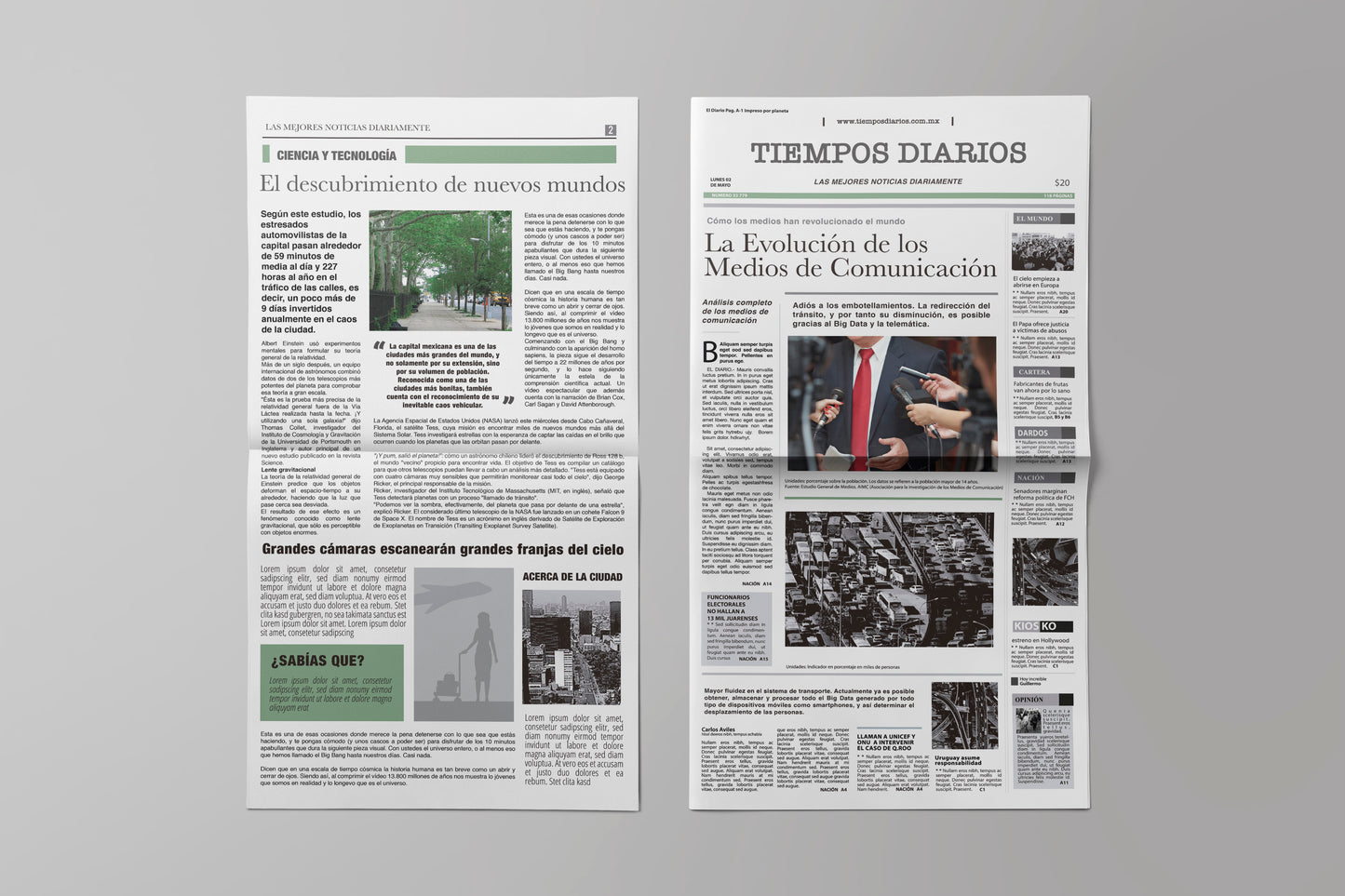 Prop Newspaper Daily News Tiempos Diarios Green 23x43cm