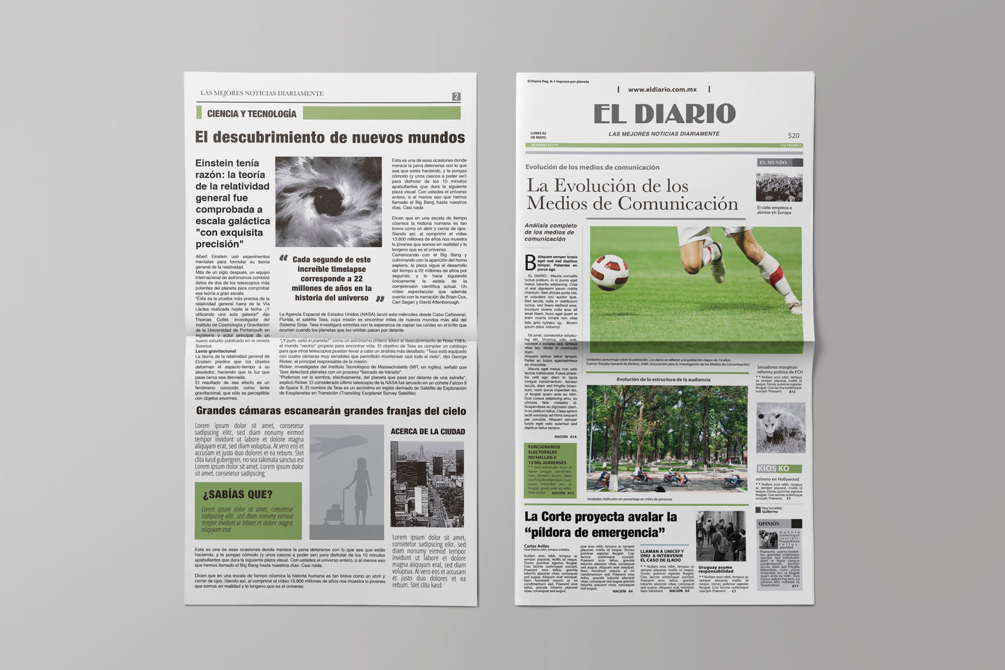 Prop Newspaper Daily News El Diario Green 23x43cm