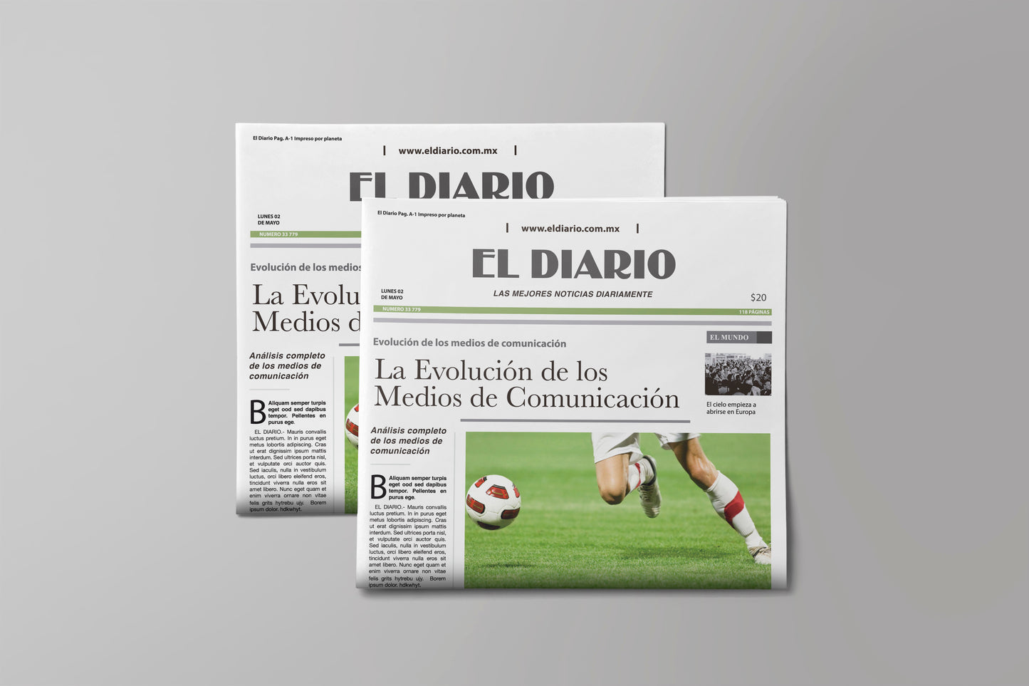Prop Newspaper Daily News El Diario Green 23x43cm