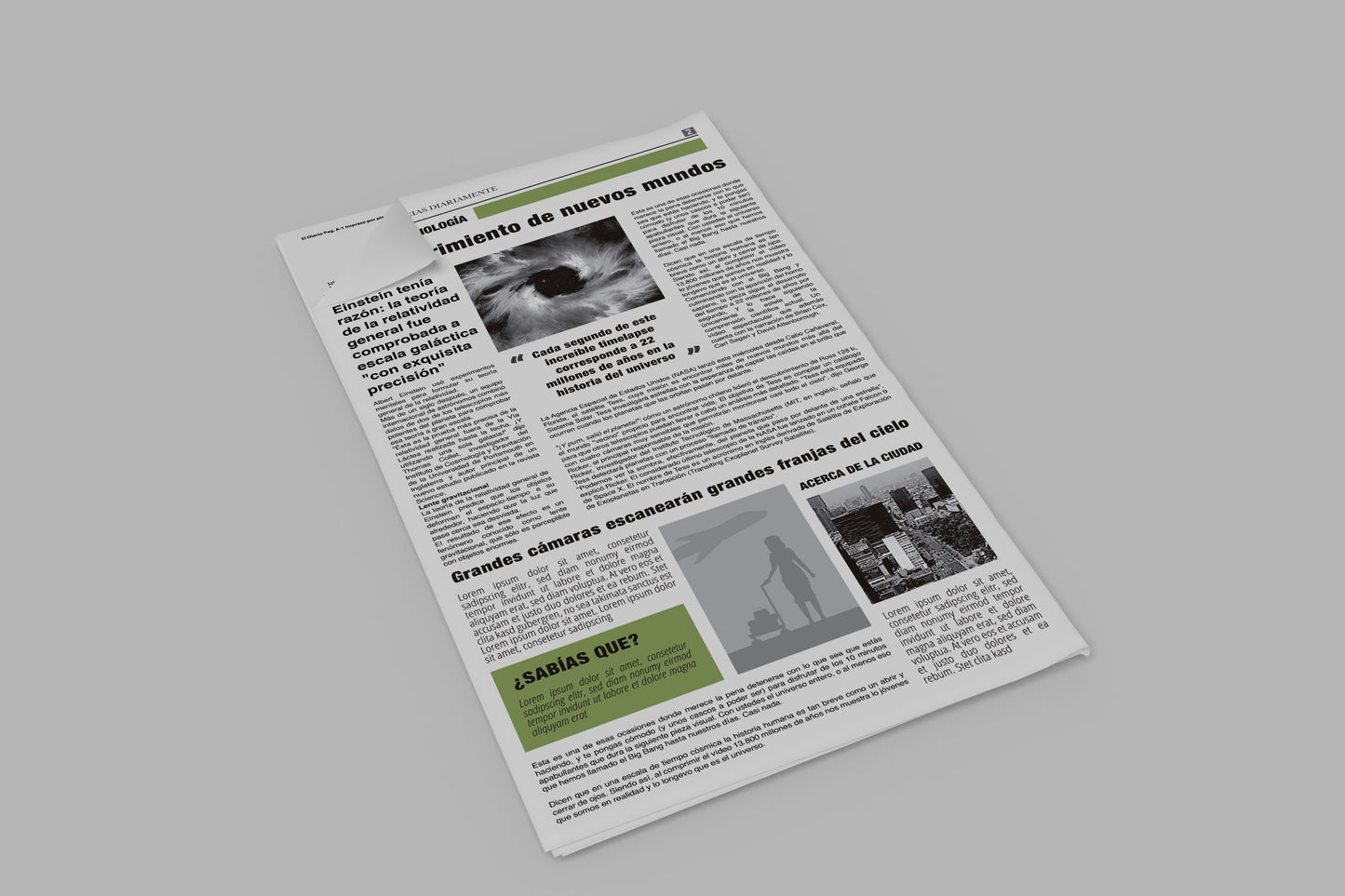 Prop Newspaper Daily News El Diario Green 23x43cm