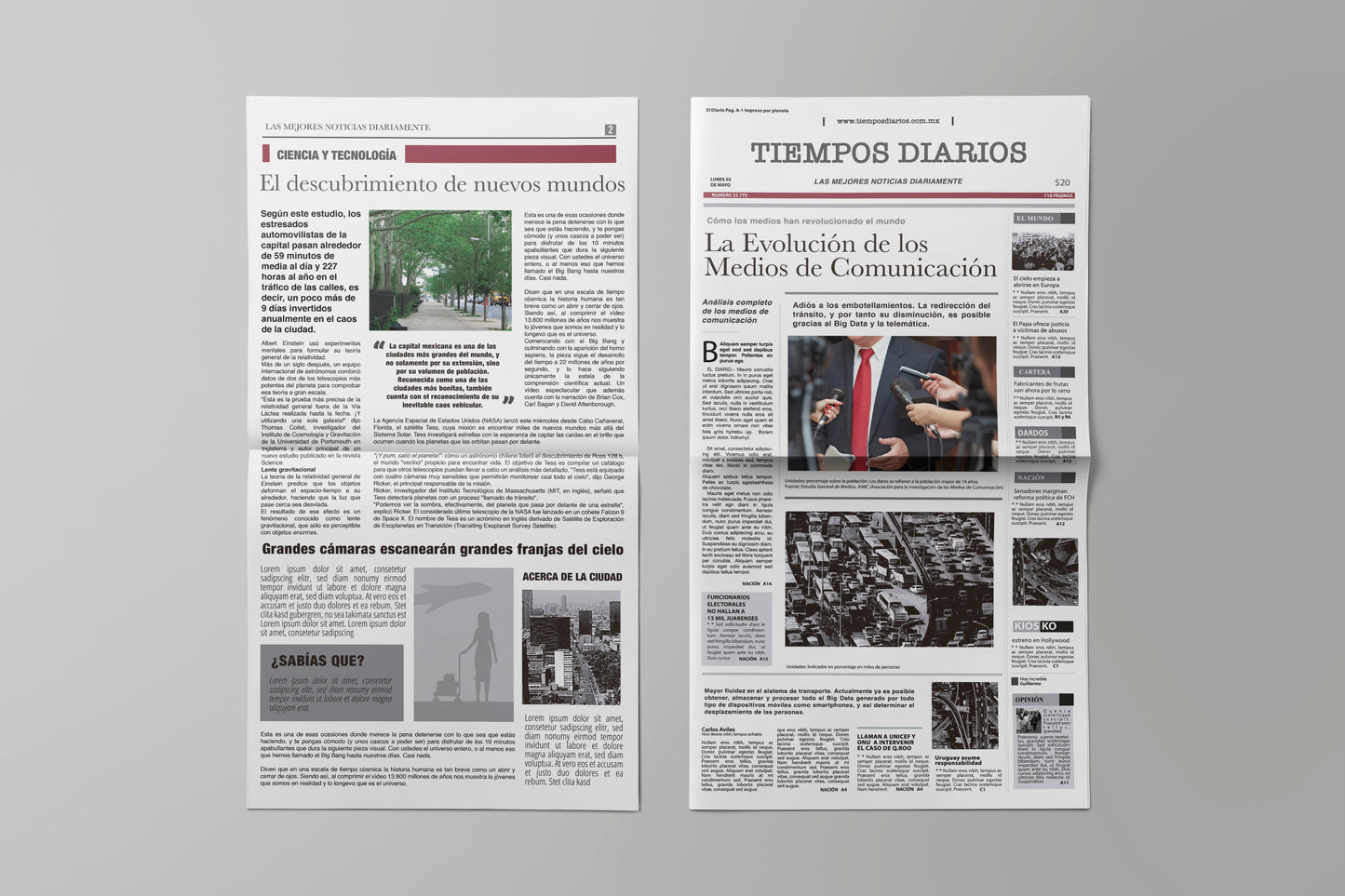 Prop Newspaper Daily News Tiempos Diarios Red 23x43cm