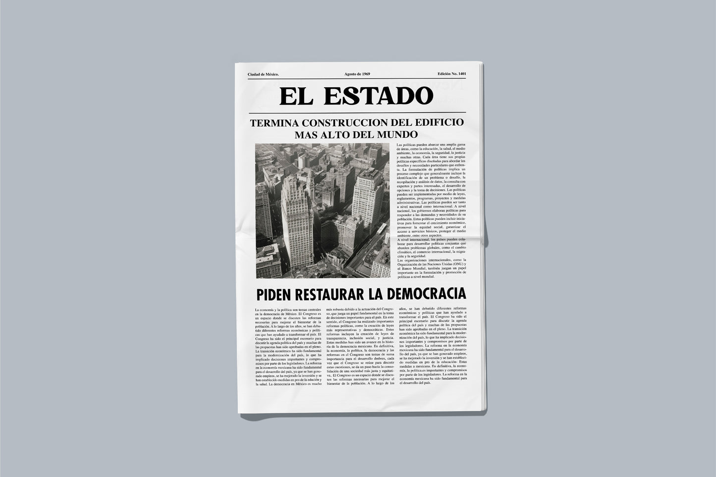 Prop Newspaper El Estado 55.8x43.1cm