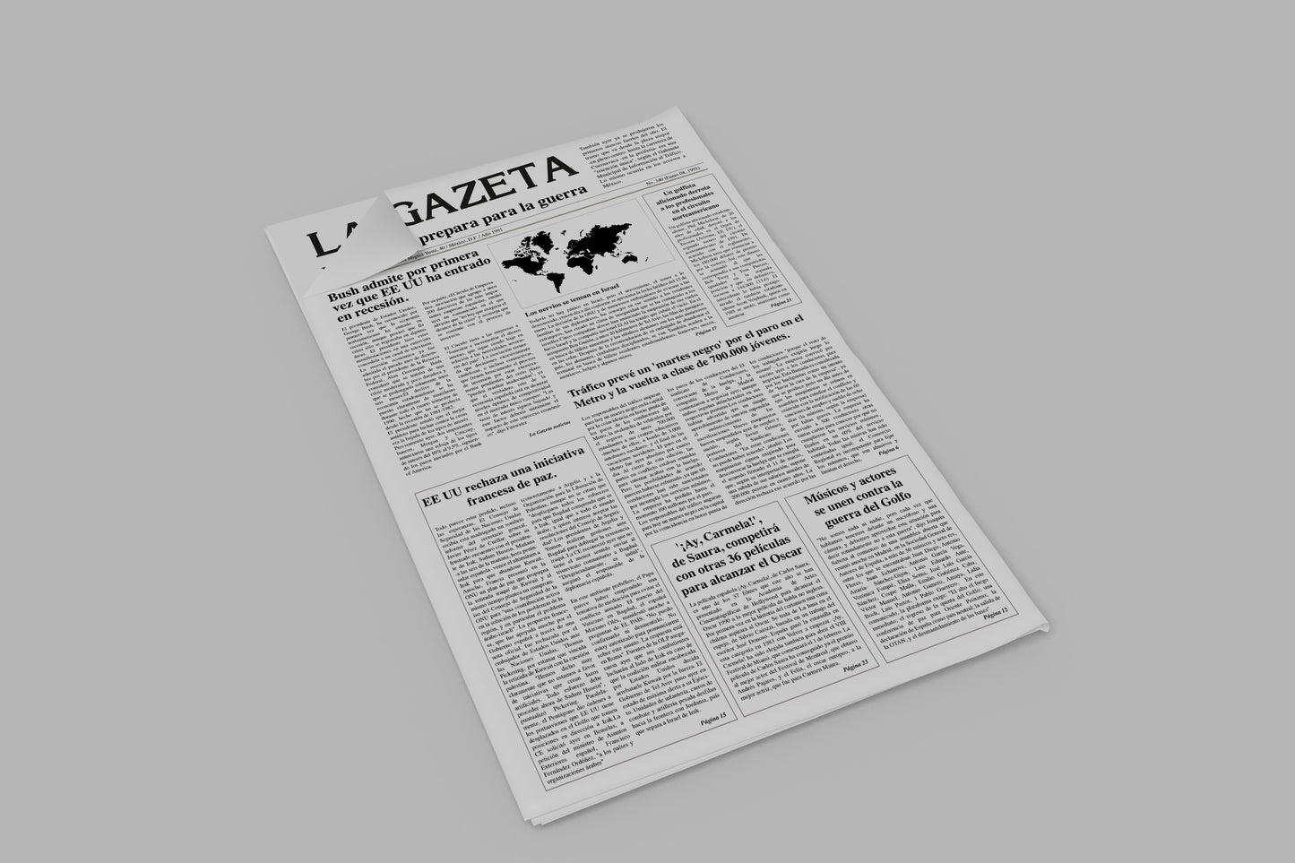 Prop Newspaper World News La Gazeta Black & White 27.9x43.1cm
