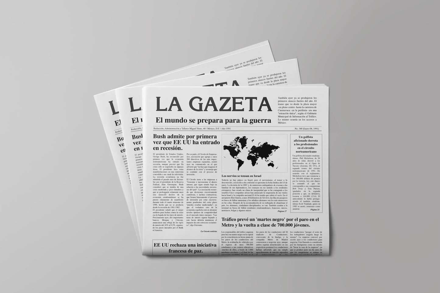 Prop Newspaper World News La Gazeta Black & White 27.9x43.1cm