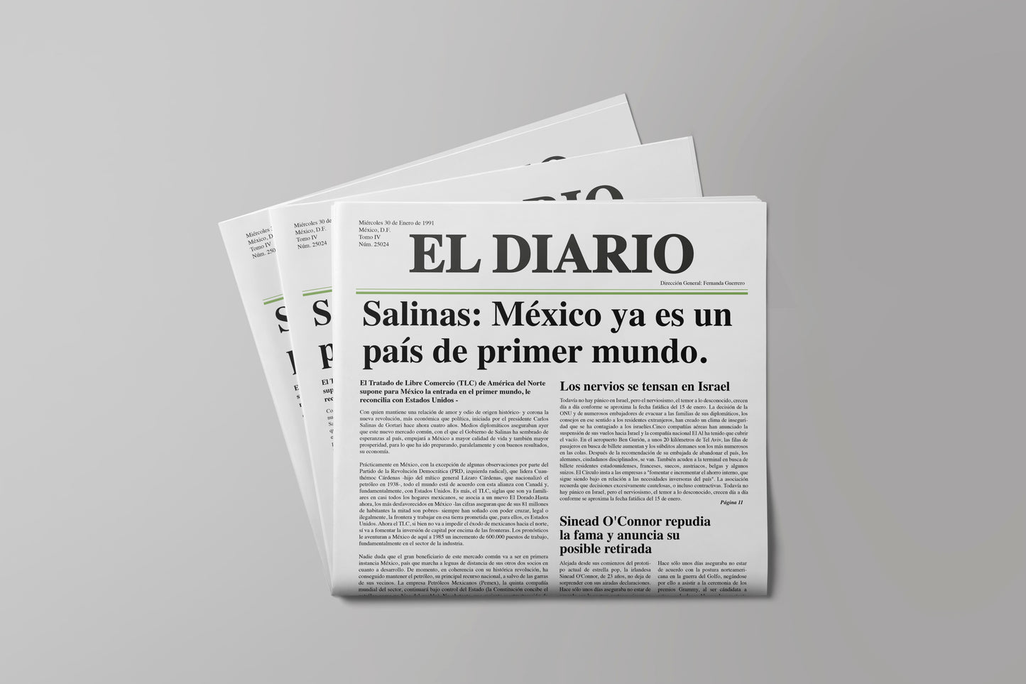 Prop Newspaper World News El Diario Black & White 27.9x43.1cm