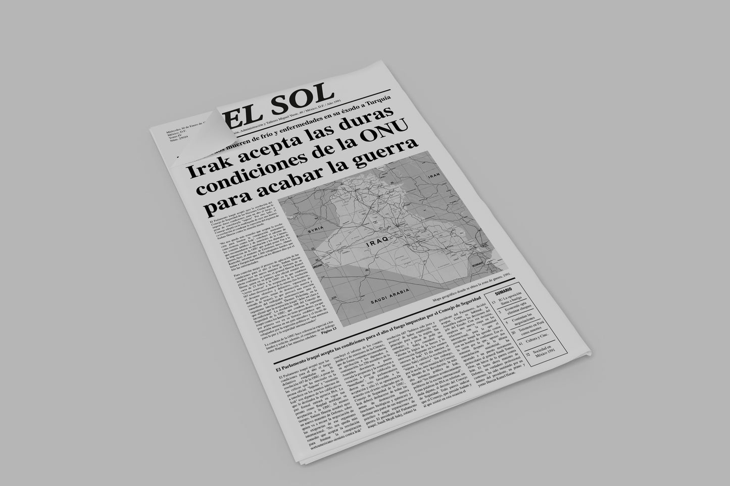 Prop Newspaper World News El Sol Black & White 27.9x43.1cm