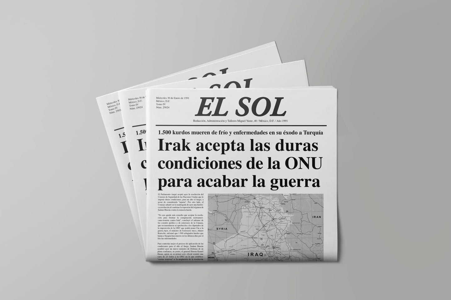 Prop Newspaper World News El Sol Black & White 27.9x43.1cm